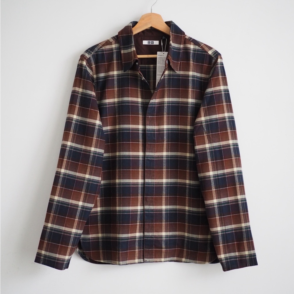 Uniqlo Plaid Button Down Shirt - Brown and Blue